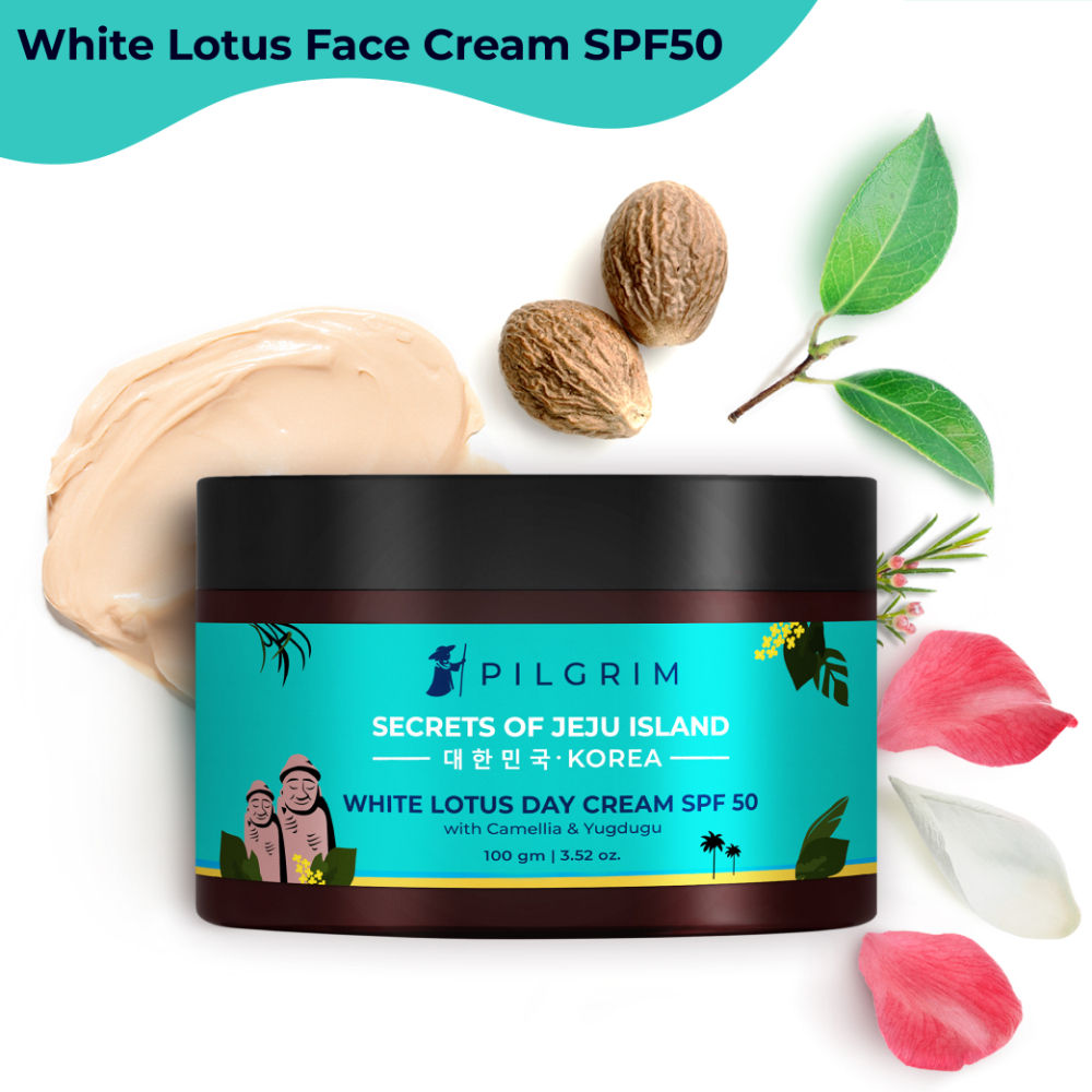 PILGRIM Korean White Lotus Face Cream with SPF 50 | White Lotus Day cream for women daily use